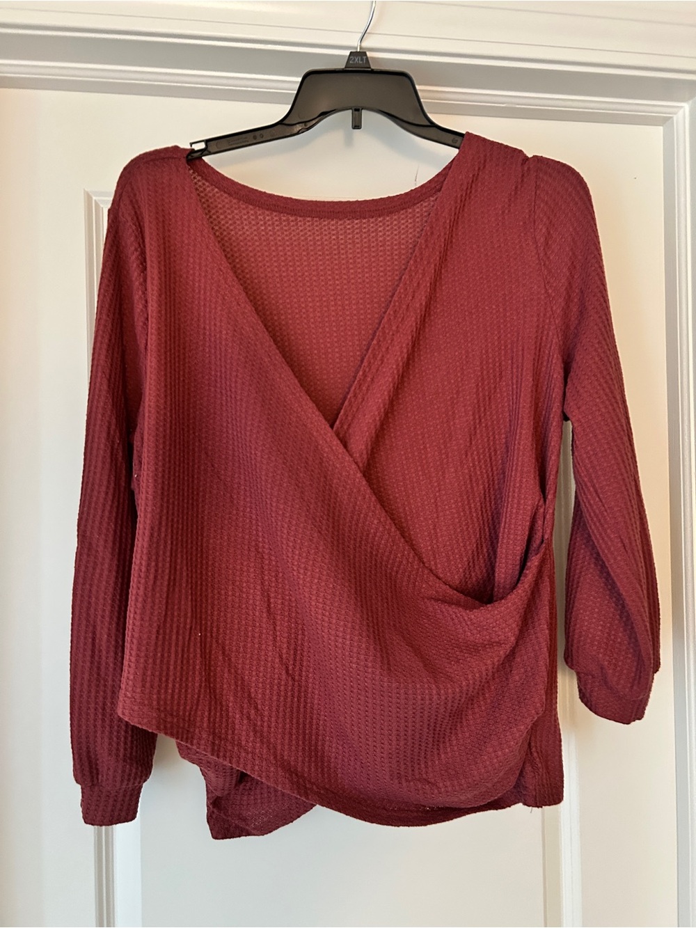 Waffle Knit Wrap Top - Deep Wine